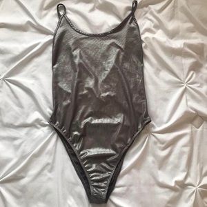 H&M grey shimmery backless bodysuit